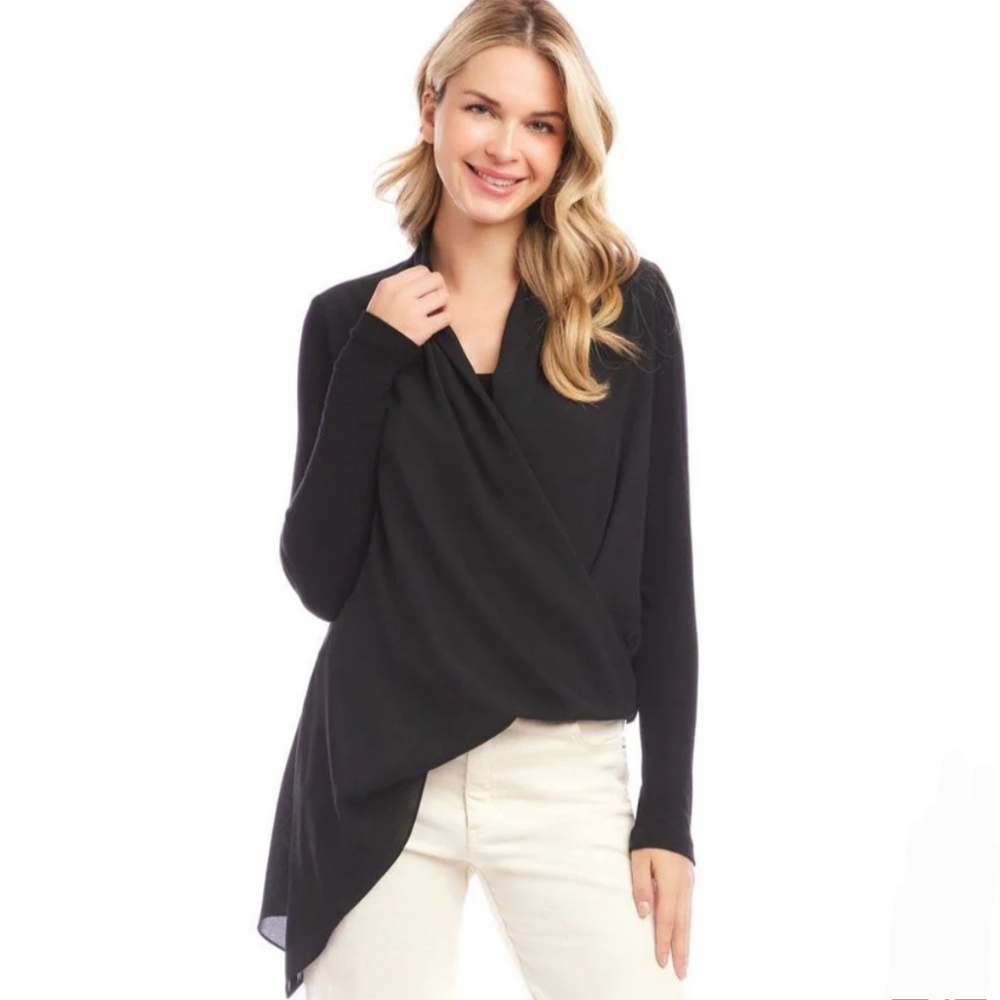 KAREN KANE Contrast Double Layer Wrap Top In Black Size Small